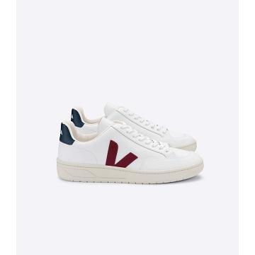 White/Red Women's Veja V-12 LEATHER Sneakers | AU 675FDN